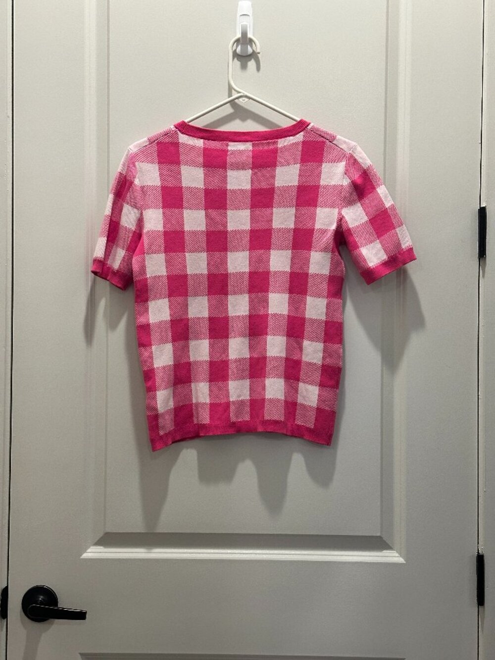 J. Crew Factory Pink Gingham Short Sleeve Sweater - Size Small - Picture 3 of 5